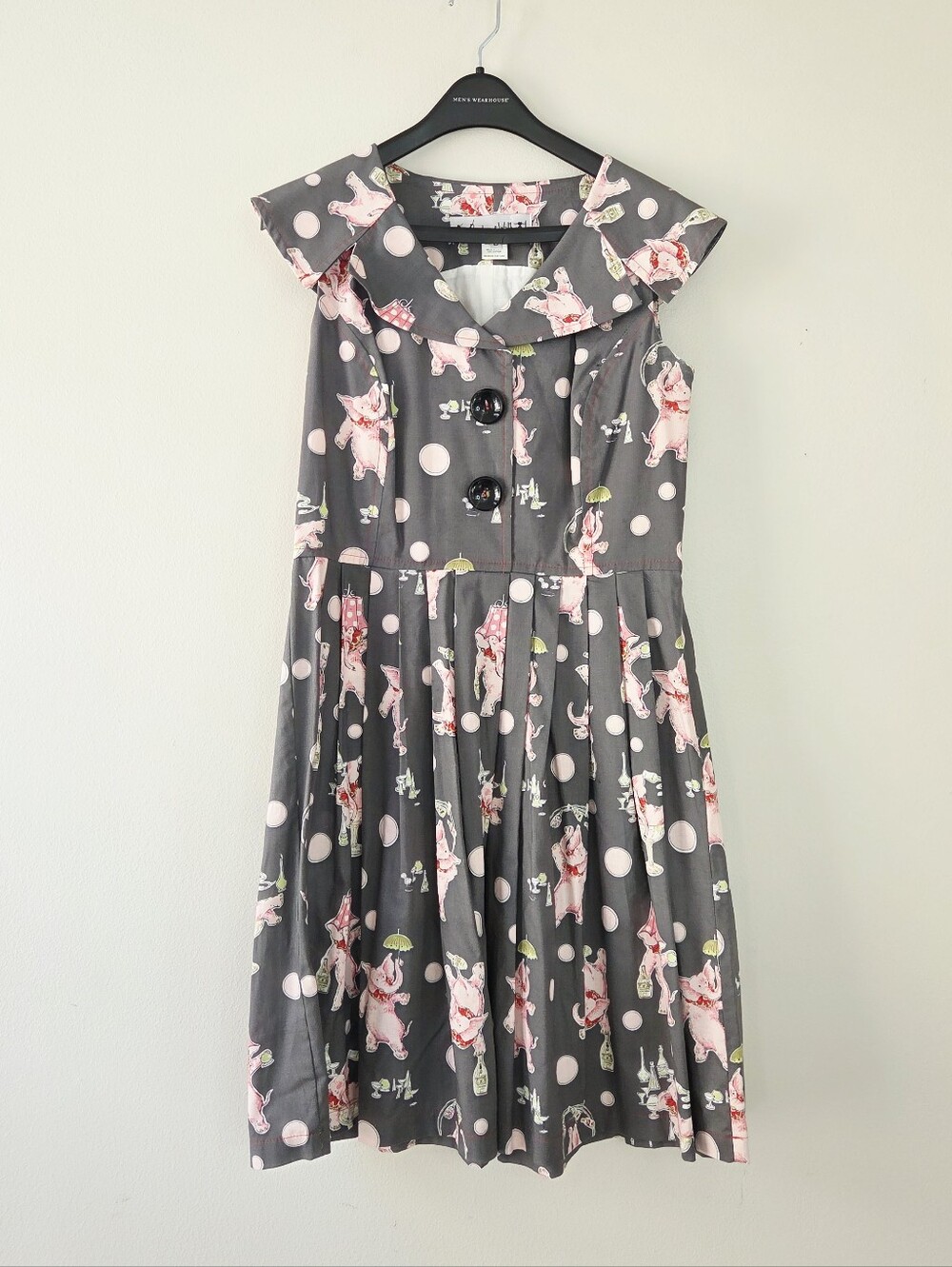 Beebop & Wally NYC Gladys Cotton Dress Tipsy Elephants Large Retro Rockabilly